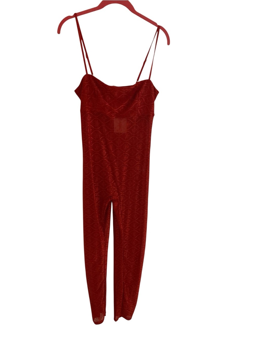 Red Sheer Lace-Effect Jumpsuit